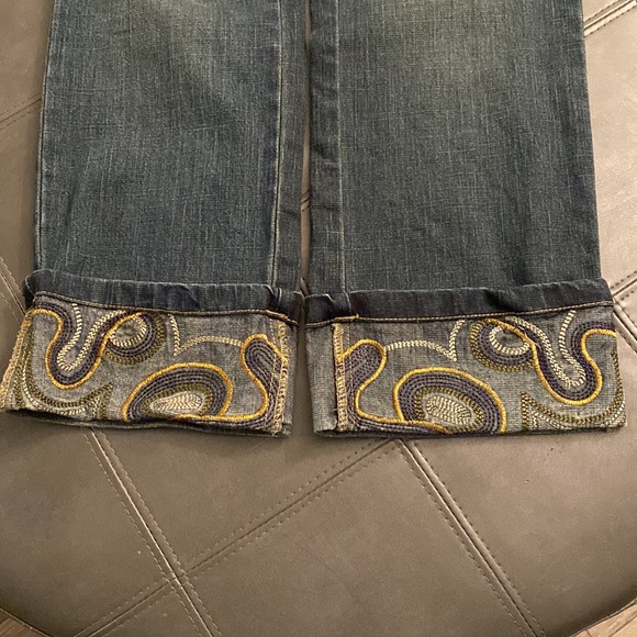 K/R/A/U/S  Blue Jean  Cropped Wide Rolled Up Decorative Stitching Size 2 - Picture 4 of 7